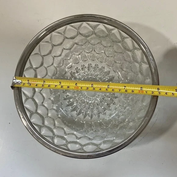 Crystal Bowl Silver Rim Cut Glass Candy Nut Bowl Elegant Decor 9" Wide - Picture 3 of 4